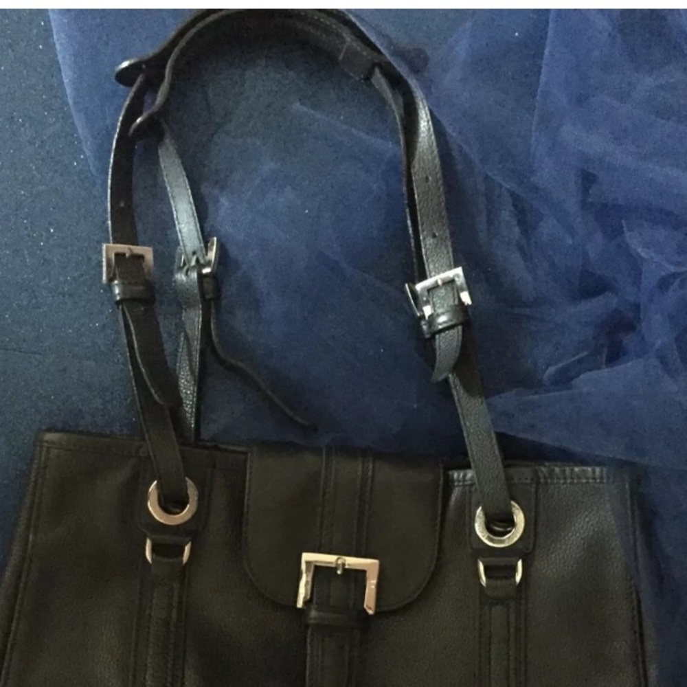LONGCHAMP MADE in FRANCE BLACK SILVER LEATHER SATCHEL Bag LUX RARE VNTG $ FIXED - Picture 4 of 8